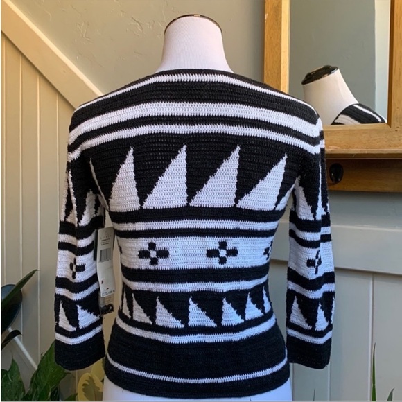 NWT Lauren Ralph Lauren Sevilla Hand Knit Cardigan Sweater Pearl and Black Knit - Picture 5 of 15